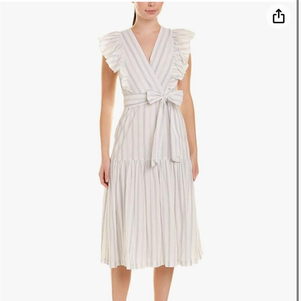 Rebecca Taylor striped ruffle midi dress cream and blue